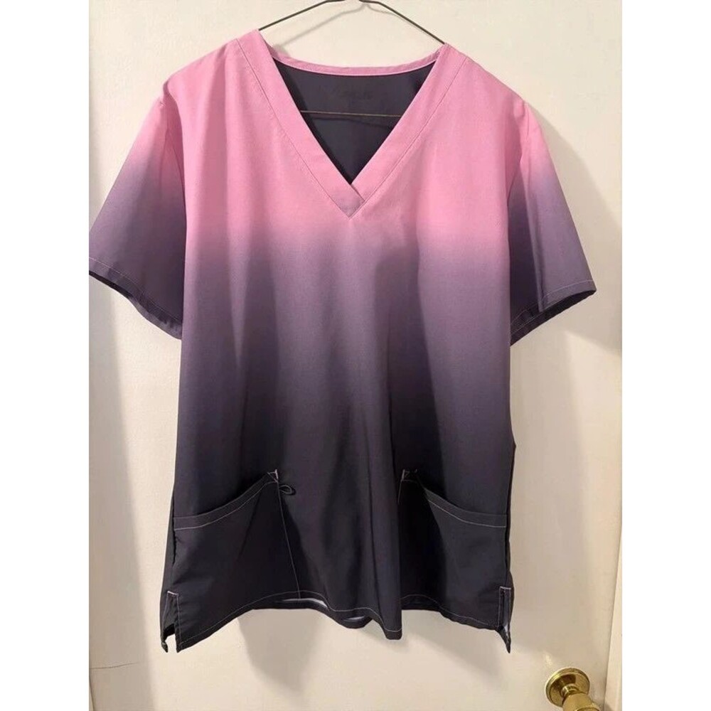 Pink purple, ombré short sleeve v neck Scrub top size large